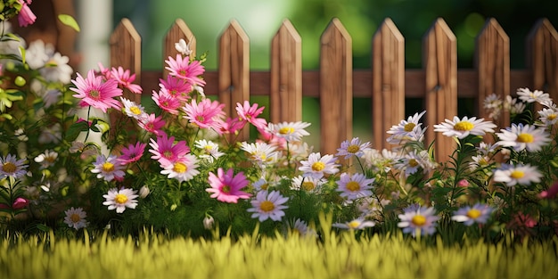 Generative AI Piękny letni prywatny ogród z wieloma kwiatami i roślinami krajobraz natury