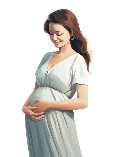 Generative AI Przyszła mama w ciąży stojąca w naturze i obejmująca brzuch ramionami Płaski vec