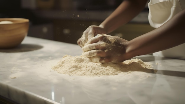 Generative AI Ręce piekarza w restauracji lub domowej kuchni przygotowuje ekologicznie naturalne wypieki