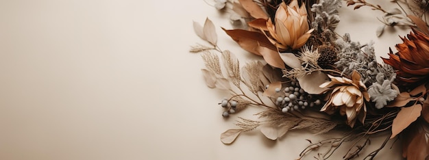 Zdjęcie generative ai stylowy jesienny wieniec rustykalny z bliska estetycznych stonowanych kolorach