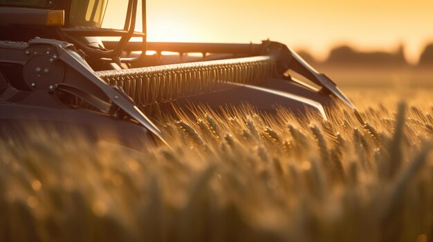Zdjęcie generative ai zbliżenie nowoczesny kombajn zbożowy na polu pszenicy krajobraz rolniczy