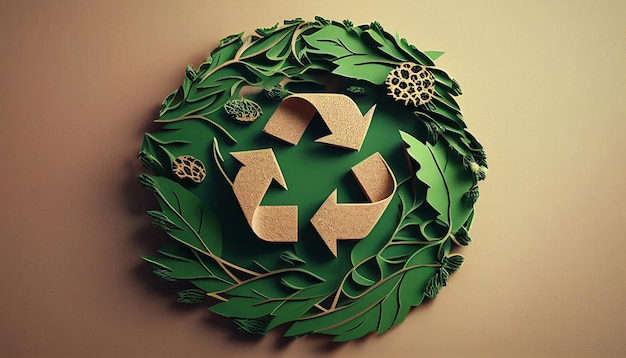 Generative AI zielony recykling symbol eco papercut natura koncepcja