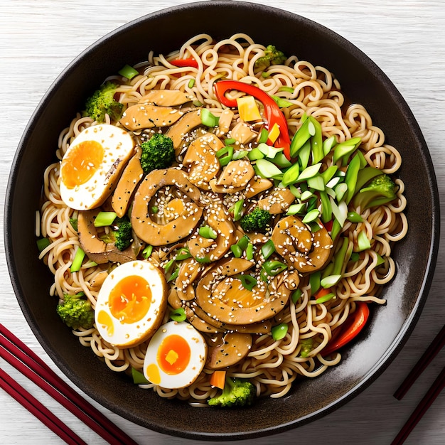 Generatywna grafika azjatyckiego makaronu Ramen Stir Fry autorstwa AI