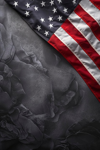Generatywna ilustracja AI Memorial Day Banner Premium Holiday Background z amerykańską flagą na czarnym kamieniu z przestrzenią do kopiowania
