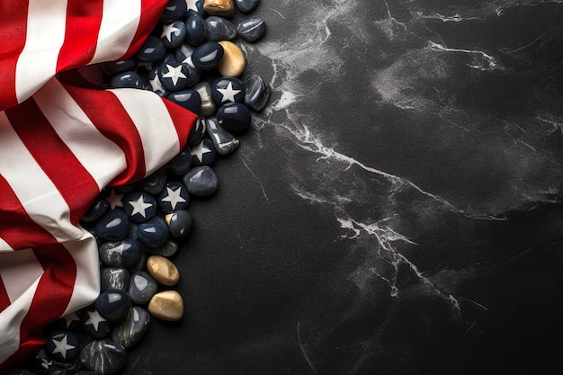 Zdjęcie generatywna ilustracja ai memorial day banner premium holiday background z amerykańską flagą na czarnym kamieniu z przestrzenią do kopiowania