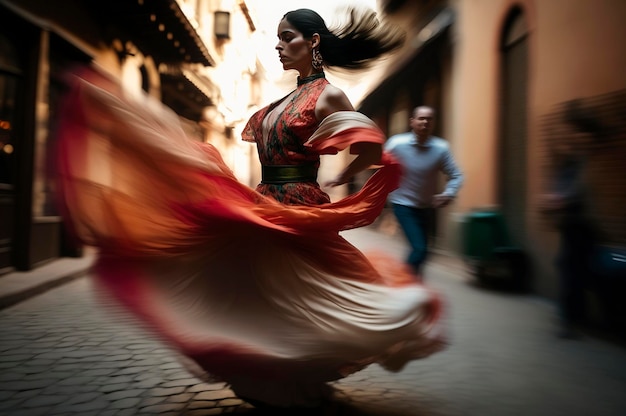 Generatywna ilustracja AI młodej kobiety tańczącej flamenco