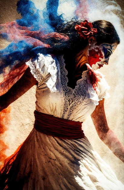 Generatywna ilustracja AI młodej kobiety tańczącej flamenco
