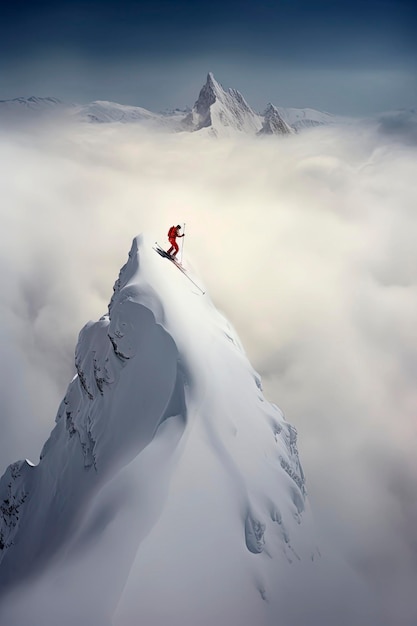 Generatywna ilustracja AI narciarzy i snowboardzistów na śniegu Sporty zimowe