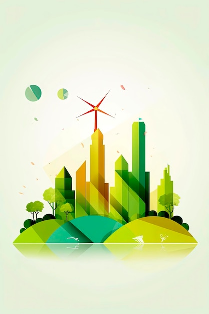 Generatywna ilustracja AI natury czystej energii, przyjaznego dla środowiska, zrównoważonego rozwoju i ikony środowiska