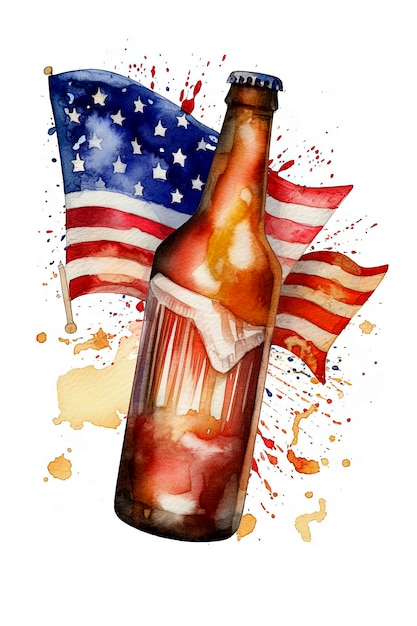 Generatywna ilustracja AI piwa z amerykańską flagą na obchody 4 lipca