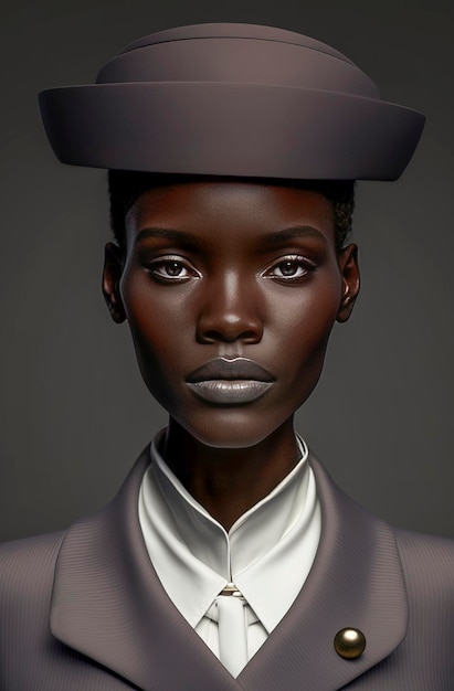 Generatywna ilustracja AI przedstawiająca Afroamerykankę ubraną w modę couture