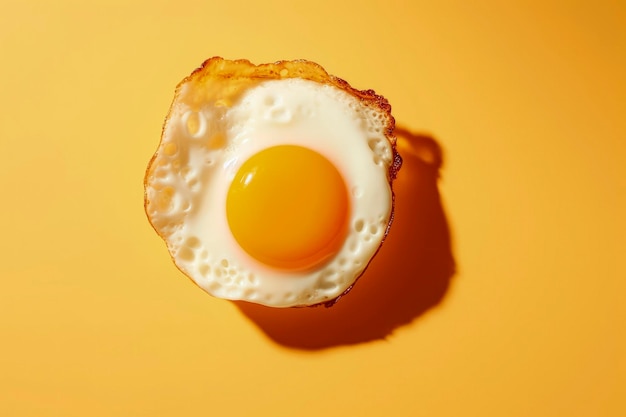 Generatywna ilustracja AI przedstawiająca jajko sadzone widziane z góry na kolorowym tle
