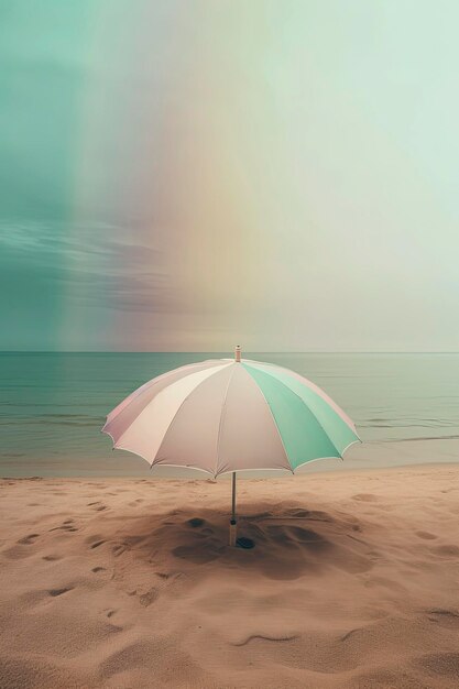 Generatywna ilustracja AI Pusta plaża z parasolami w tonach fantasy