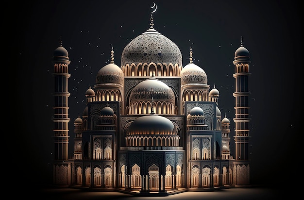 Generatywna ilustracja architektury AI przedstawiająca piękny meczet w świecie muzułmańskim