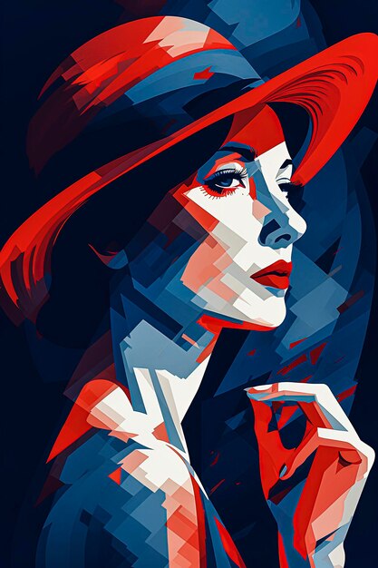 Generatywna ilustracja portretu AI wyrafinowanej pięknej kobiety w kapeluszu ubranej w couture