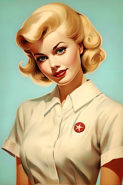 Zdjęcie generatywna ilustracja posteru pielęgniarki ai z lat pięćdziesiątych
