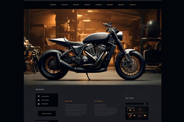 Zdjęcie generatywna ilustracja projektowania stron internetowych motocyklów ai z ciemnym tłem handel internetowy ecommerce