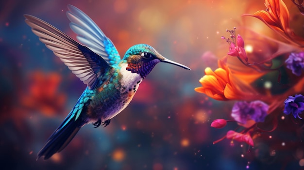 Generatywna ilustracja sztucznej inteligencji małego kolibri