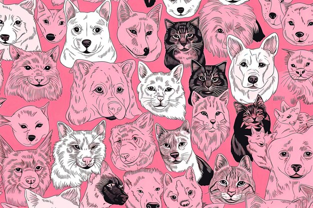 Generatywna ilustracja tła AI kotów i psów w stylu ilustracji