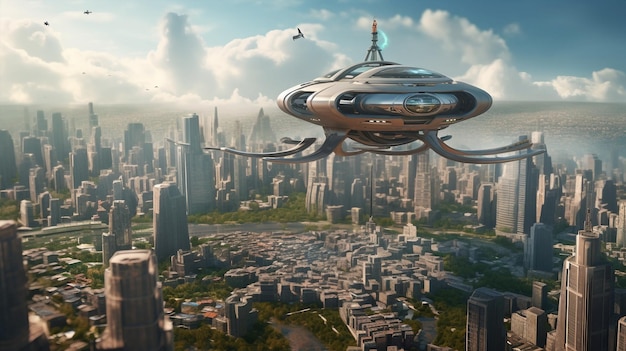Generatywna scena science fiction ai z obcym statkiem kosmicznym