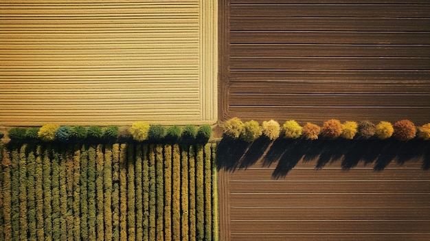 Generatywna sztuczna inteligencja Farma jesienny krajobraz pola uprawne piękny zielony żółty pomarańczowy