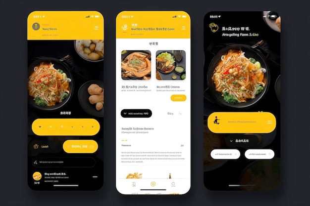 Generatywna sztuczna inteligencja ilustracja projektu interfejsu użytkownika chińskiej strony internetowej poświęconej jedzeniu z pełnym ekranem i żywymi kolorami