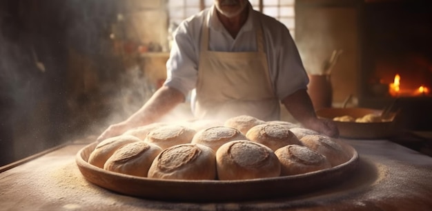 Generatywna sztuczna inteligencja Ręce piekarza w restauracji lub domowej kuchni przygotowują ekologicznie naturalne ciastkax9