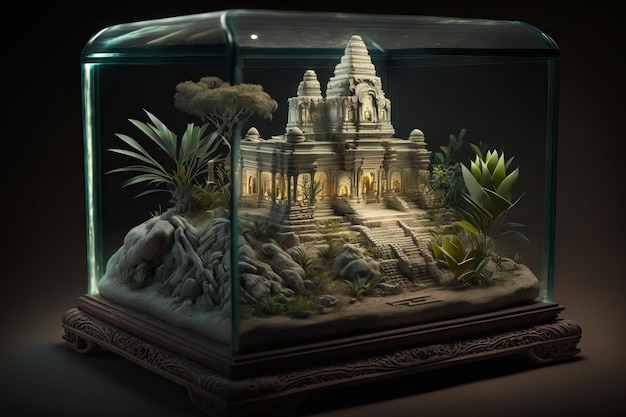 Generatywna sztuczna inteligencja starożytnej świątyni Majów w szklanej kopule