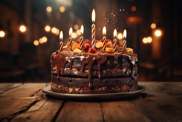 Generatywna sztuczna inteligencja tort urodzinowy z włączonymi światłami