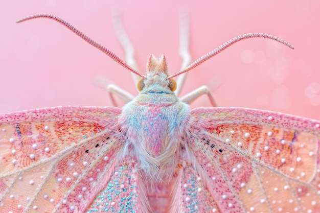 Generatywna sztuczna inteligencja Zbliżony portret różowego owada Makrofotografia super szczegóły i fantazja