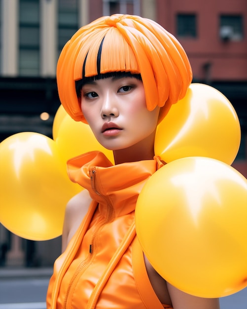 Generatywna wizja anachronicznego nowego futurystycznego modelu mody azjatyckiej