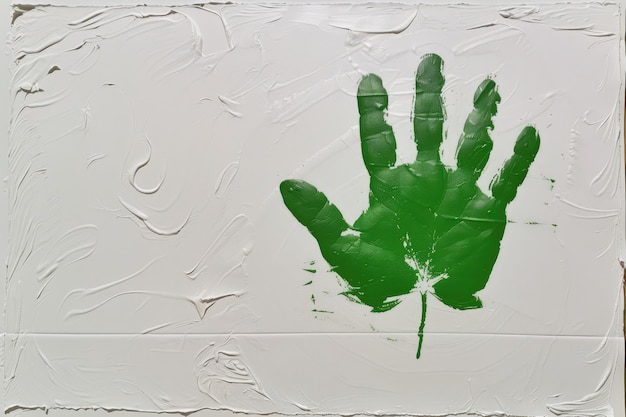 Generatywna zielona ekologia AI pomalowana odcisk dłoni z żyłami liści kopiować przestrzeń