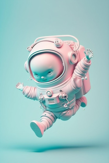 Generatywne ai 3d renderowania ilustracja ładny zabawny kreskówka astronauta pływających