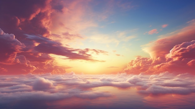 Generatywne AI Kolory zachodu słońca fantastyczne chmury niebo i krajobraz Łagodne kolory i jasne światła