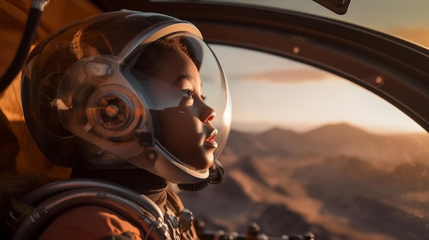 Generatywne ai małe dziecko astronauta lądujące na nowej planecie