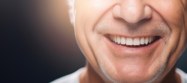 Generatywne AI starszy mężczyzna usta lub zęby uśmiechające się higienę lub czyszczenie zębów usługa kosmetyczna