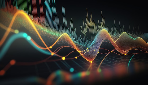 Generatywne linie wykresu giełdowego AI wykres finansowy na abstrakcyjnym tle technologii reprezentują