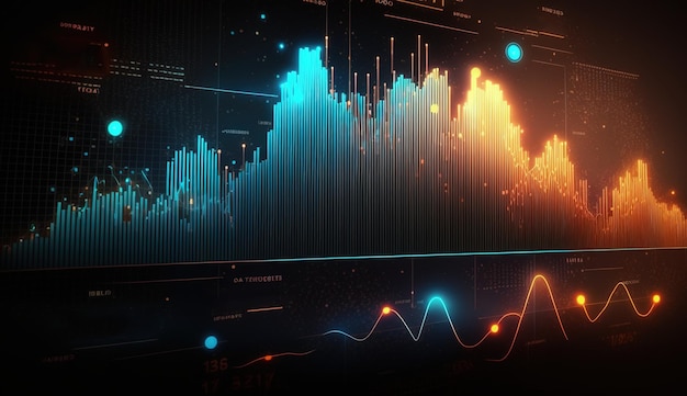 Generatywne linie wykresu giełdowego AI wykres finansowy na abstrakcyjnym tle technologii reprezentują