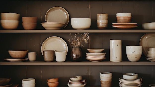 Generatywne sztuczne sztuczne ceramiki, martwe życie, ręcznie wykonane ceramiki i miski ceramiczne