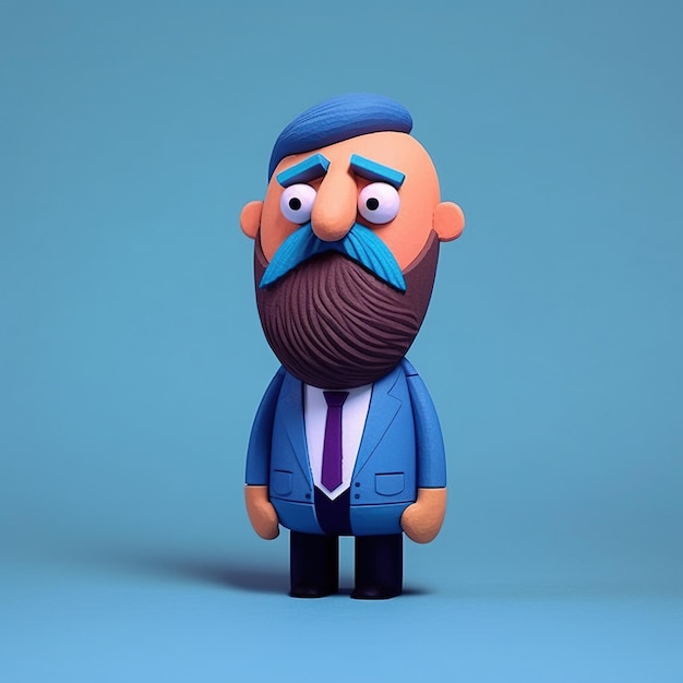 Generatywny AI 3D plastikowa ikona avatar postać kreskówkowa z brodą lub mustach portret z bliska