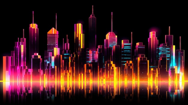 Generatywny AI Neonowy pejzaż miejski Futurystyczna abstrakcyjna linia horyzontu