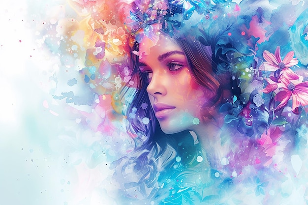 Generatywny AI Obraz akwarelu Piękna dziewczyna malowanie z kwiatami Dekoracja