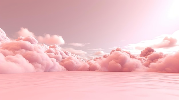 Generatywny AI Różowy magenta fantastyczne chmury 3D na podłodze niebo i krajobraz Łagodne kolory