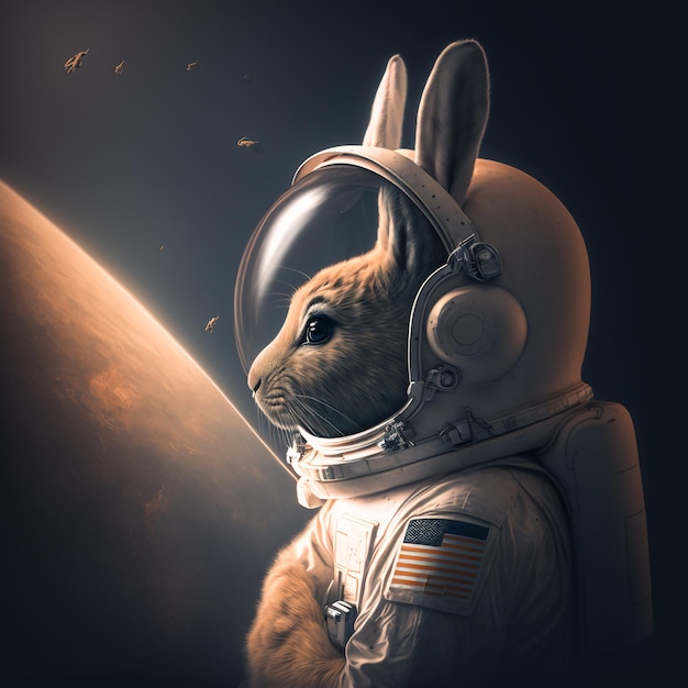 Generatywny astronauta ai-królik w kostiumie kosmonauty badający wszechświat kosmosu