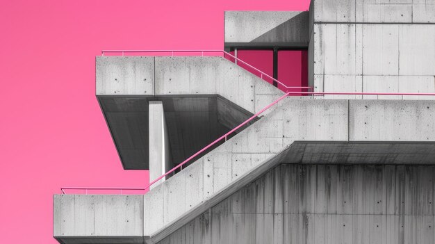 Generatywny brutalizm AI w stylu betonowego budynku różowe i szare kolory w stylu neokonkretyzmu