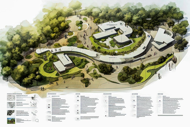 Generatywny diagram prezentacji AI ilustracja zrównoważonej architektury, takiej jak materiały poddane recyklingowi z ziemi Jakość architektury poddawanej recyklingowi