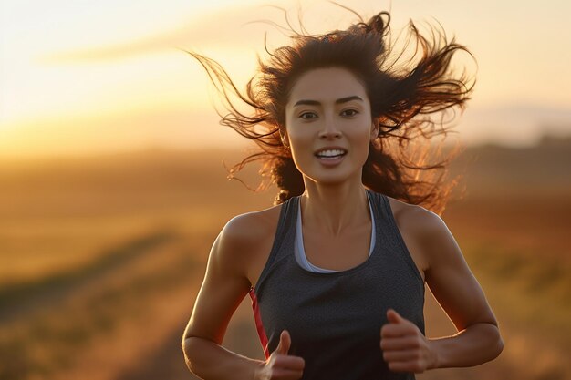 Generatywny obraz azjatyckiej kobiety biegającej rano