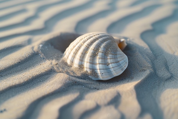 Generatywny obraz sztucznej inteligencji muszli z falistym piaskiem na plaży