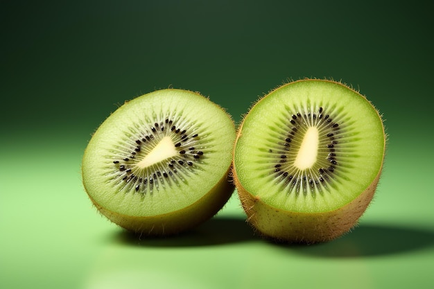 Generatywny obraz sztucznej inteligencji owocu kiwi połowicznego na zielonym tle