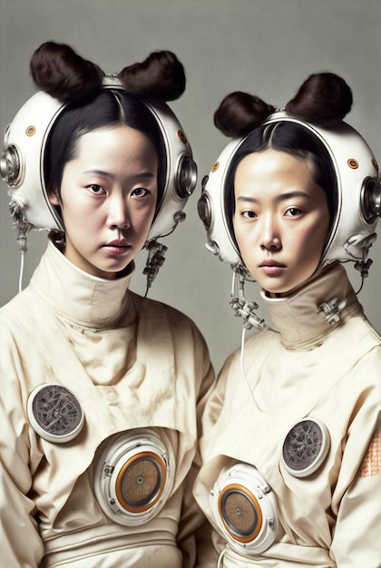 Generatywny portret ai dwóch futurystycznych bliźniaków pozowanie